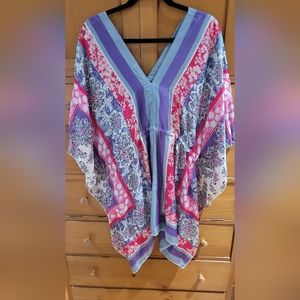 Johnny Was poncho style silk blouse with side drawstrings